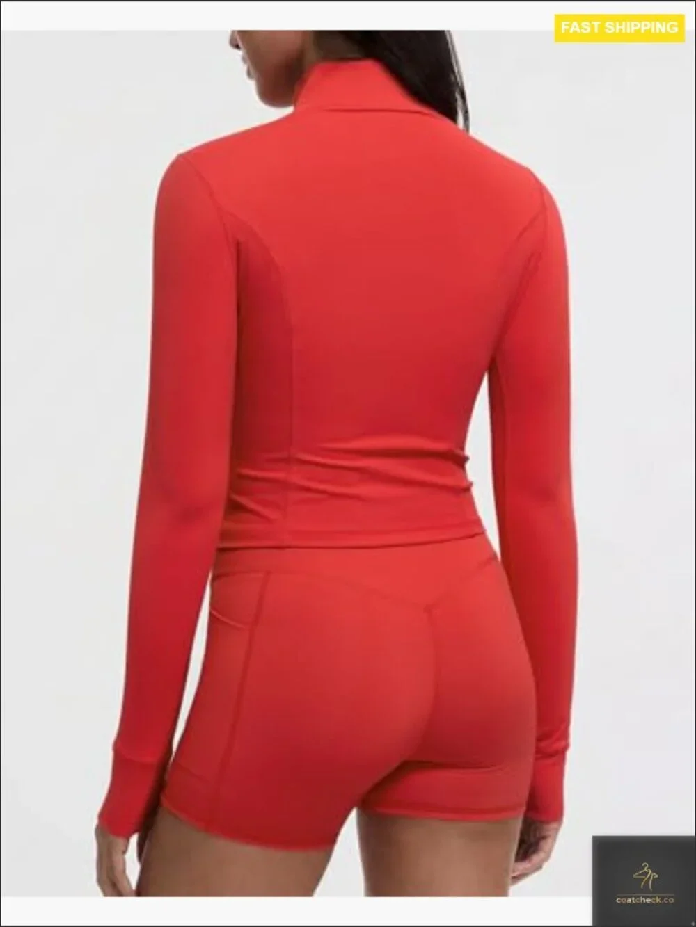 Golden Full Zip Up Cropped Jacket Lightweight Athletic Yoga Thumbholes